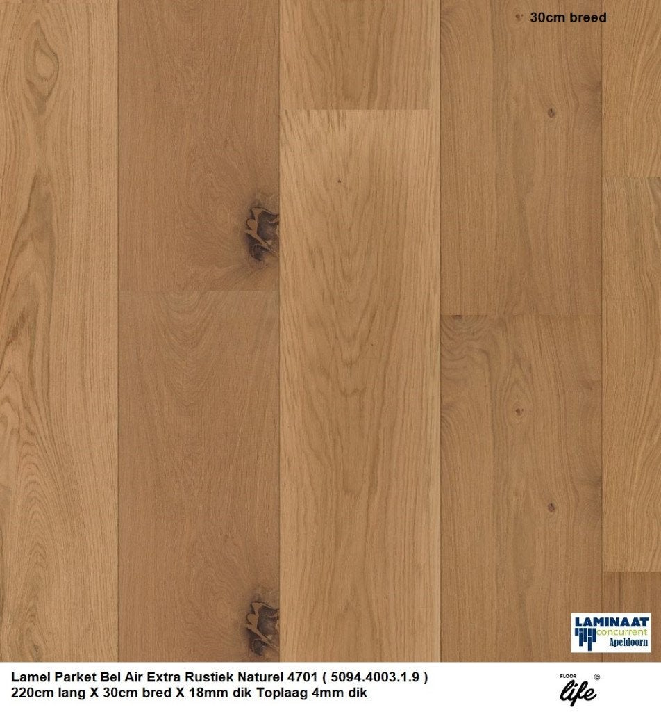 XXL Lamel Parket Bel Air Rustiek Natural 4701 30cm breed, Parket, Bruin, 75 m² of meer, Nieuw
