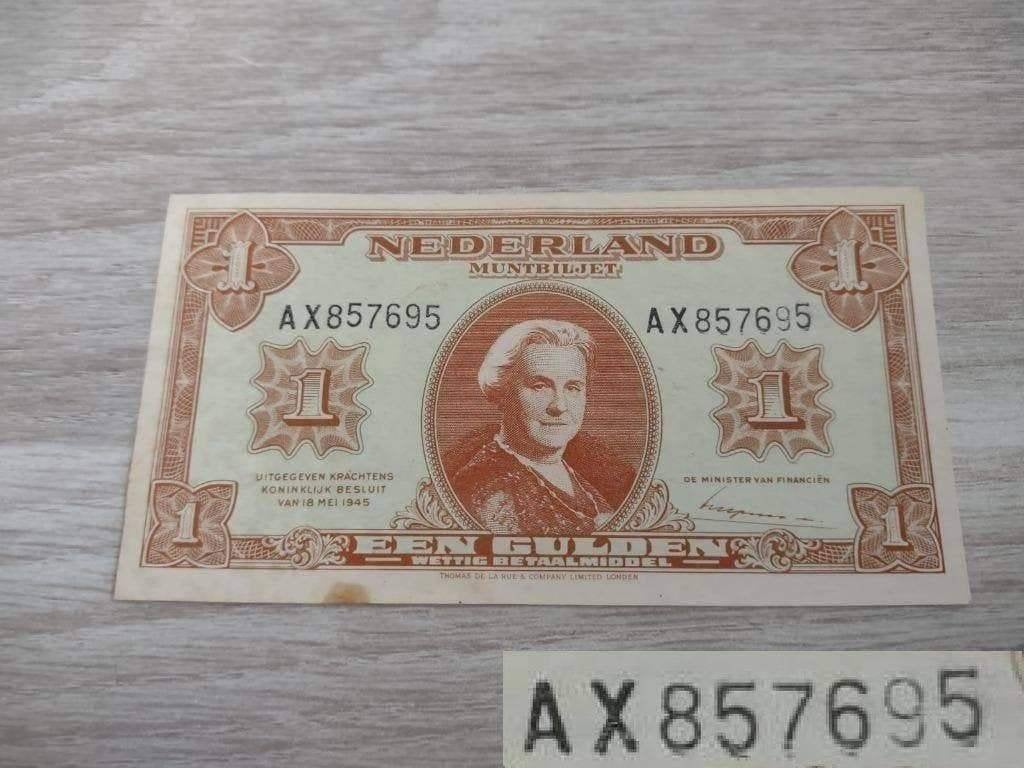 Prachtig+ biljet 1 gulden 1945, afwijking in serienr, Ophalen of Verzenden