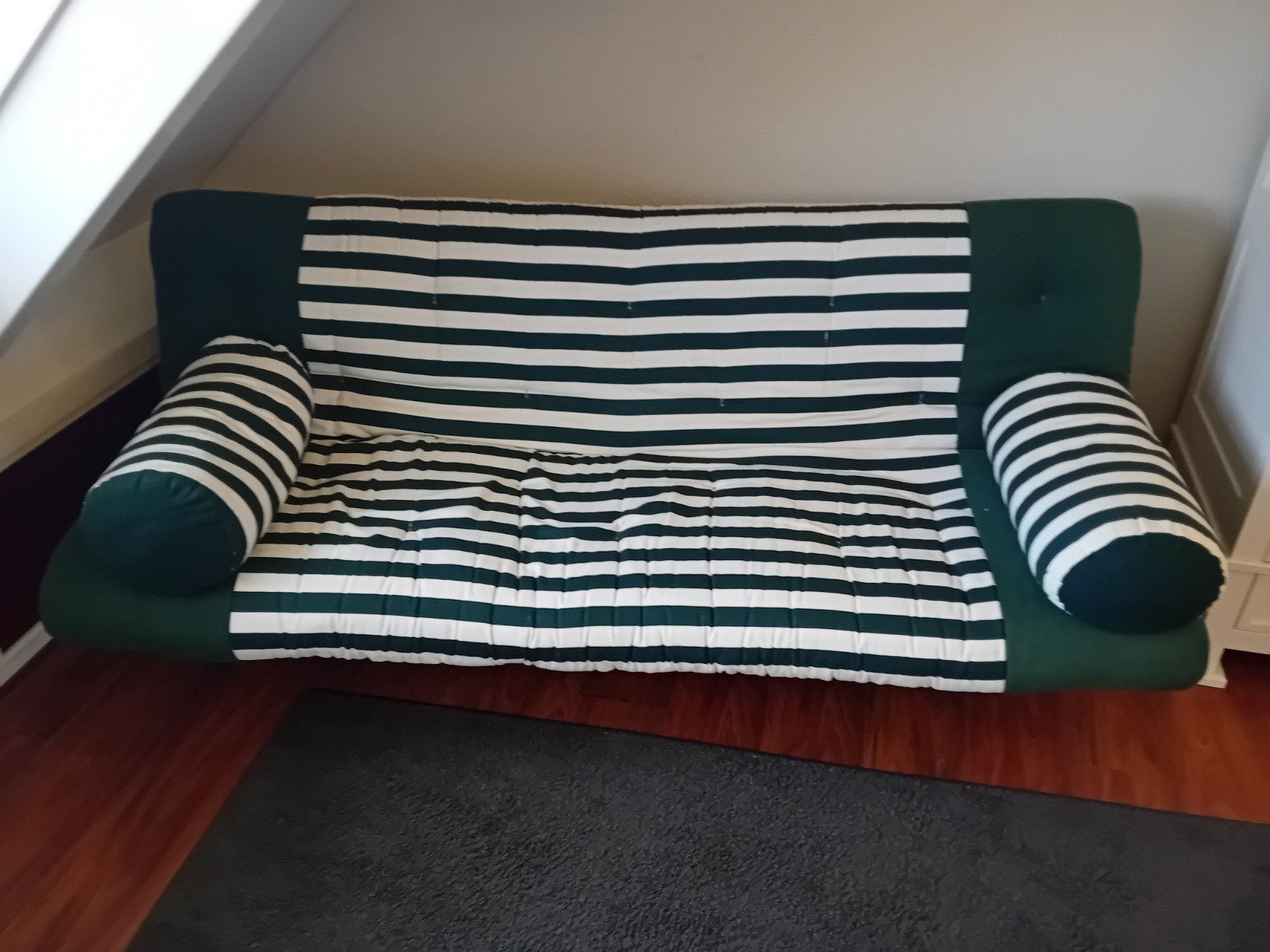 Slaapbank 140x200 cm - Groen/Wit gestreept, Ophalen, Gebruikt, Tweepersoons, 140 cm