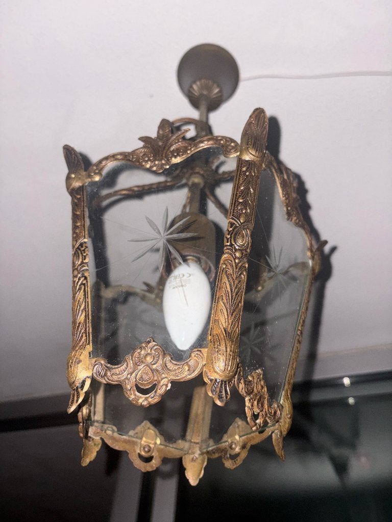 Antiek Hanglamp Brons – Franse Lantaarn ca. 1860–1880, Ophalen of Verzenden