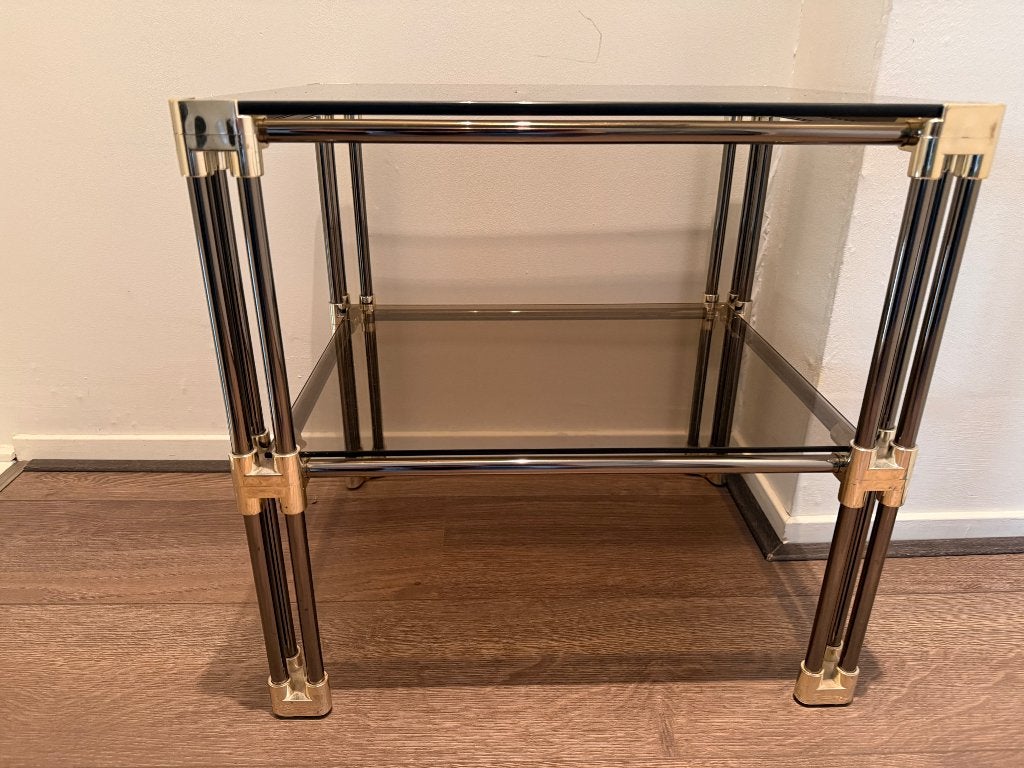 Tafel met glazen blad, Huis en Inrichting, Gebruikt, 55 tot 75 cm, Glas, Rechthoekig
