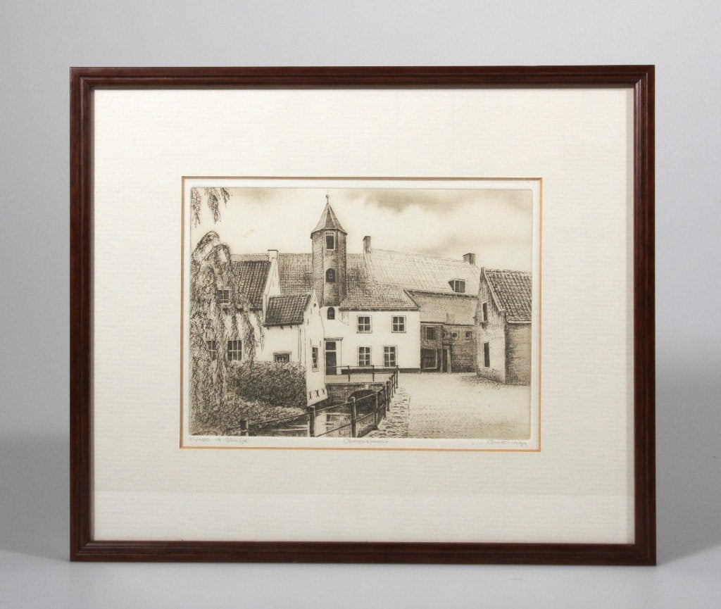 Ets van 't Sluisje in Amersfoort van A.Wieringa, 2000 tot heden, 25 cm, Ets, Stadsgezicht