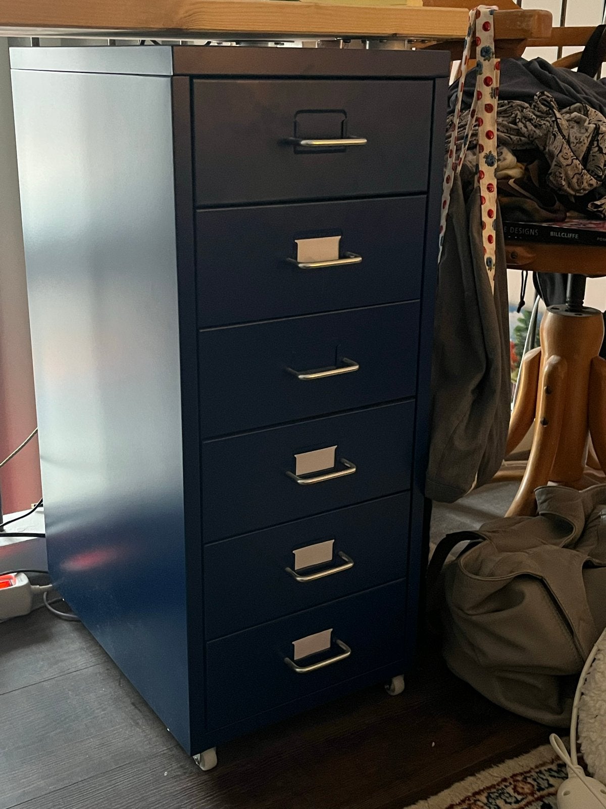 Ikea Helmer ladeblok archiefkast blauw op wielen, Ophalen, Minder dan 50 cm, Gebruikt, 5 laden of meer