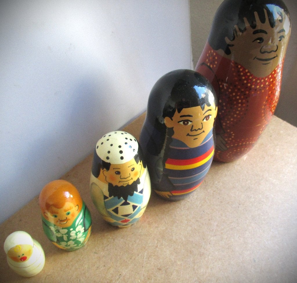 Matrousjka Poppen~5 Mannen~oa Baby~Nestpoppen hout, Ophalen of Verzenden, Zo goed als nieuw