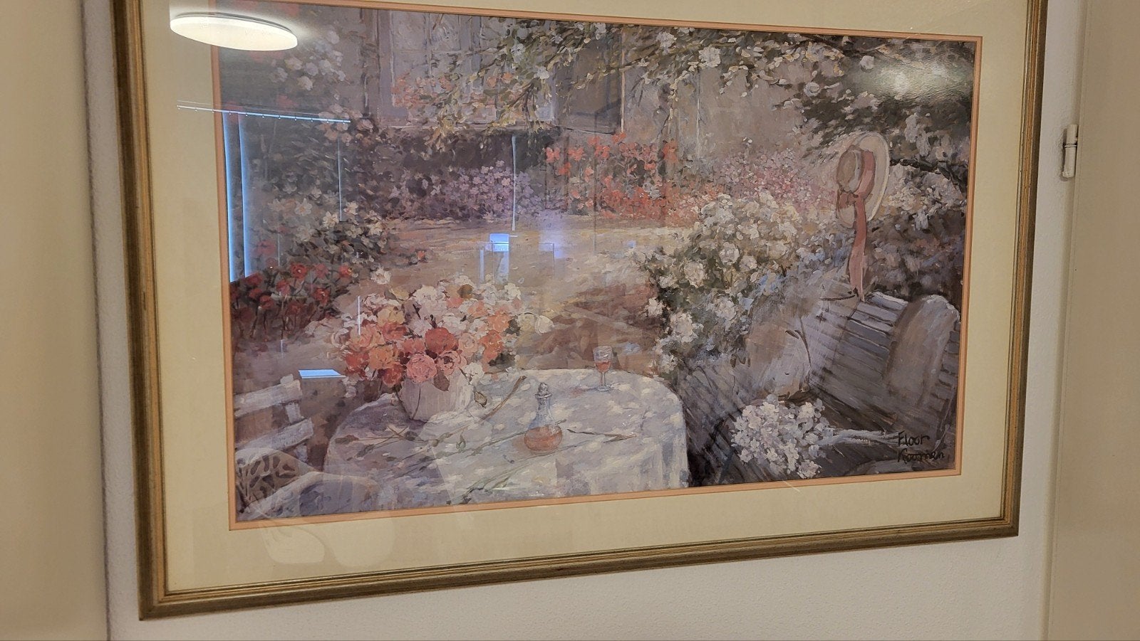 Groot  schilderij aquarel Floor Koomen bloemen, Ophalen