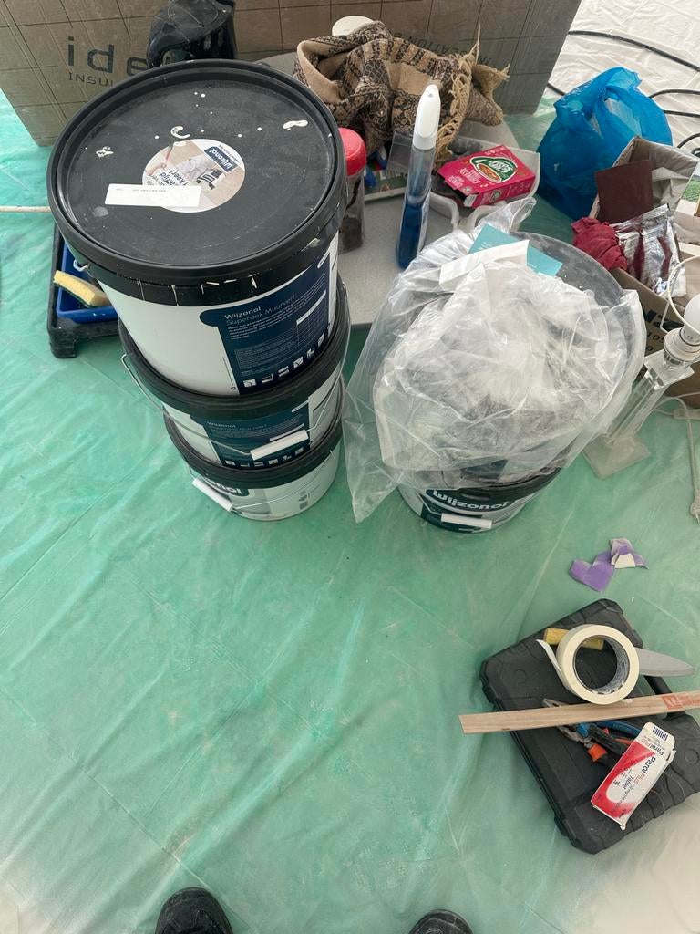 5x Wijzonol Superdek Muurverf RAL 9001 Wit 10 Liter, 5 tot 10 liter, Wit, Nieuw, Ophalen of Verzenden