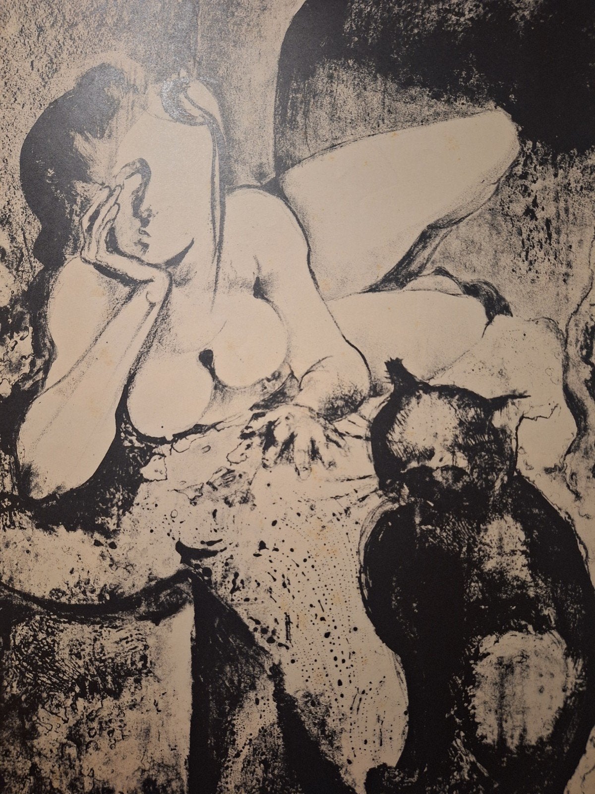 Ingar Müller - Naakt met kat - Lithografie 1967, Antiek en Kunst, Kunst | Litho's en Zeefdrukken, Origineel, Ophalen of Verzenden