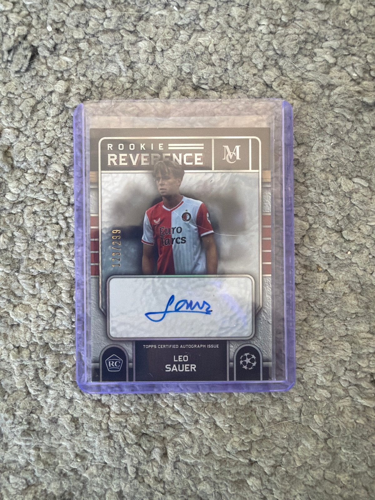 Leo Sauer Rookie Reverence Autograph Card Feyenoord, Ophalen of Verzenden, Zo goed als nieuw, Feyenoord, Spelerskaart