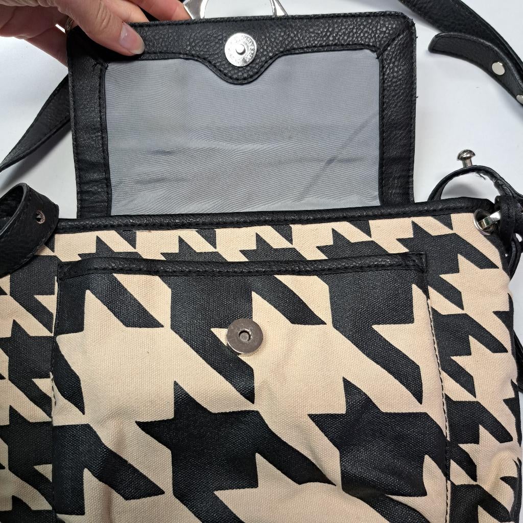 Liz Claiborne vintage crossbody tas – zwart/beige art 48560, Zwart, Ophalen of Verzenden, Zo goed als nieuw, Liz Claiborne