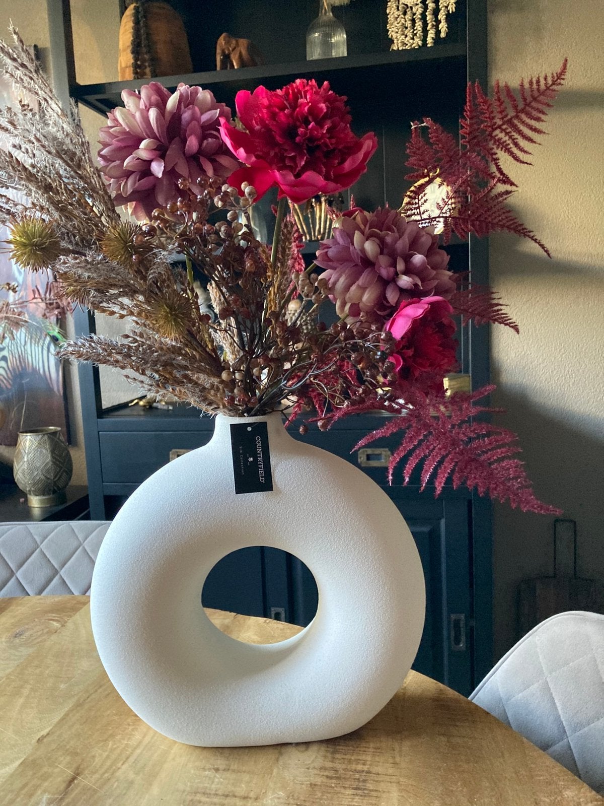 Super mooie set Zijden bloemen in vaas Compleet, Ophalen of Verzenden, Nieuw, Bloemstuk, Countryfield