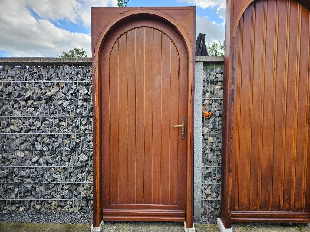 Unieke Deur in Sapeli mahonie Hout, Gebruikt, 215 cm of meer, Buitendeur, Hout