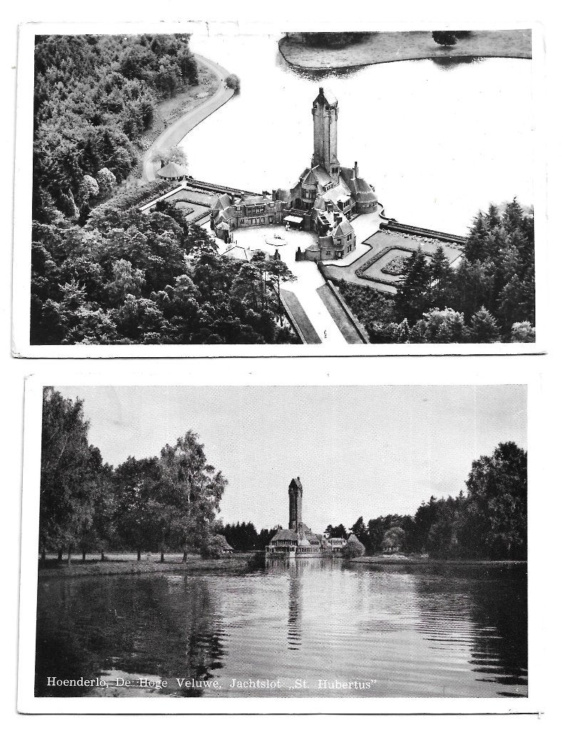 AK Hoederloo - 2 x Jachtslot St. Hubertus, Verzenden, 1940 tot 1960, Gelopen, Gelderland