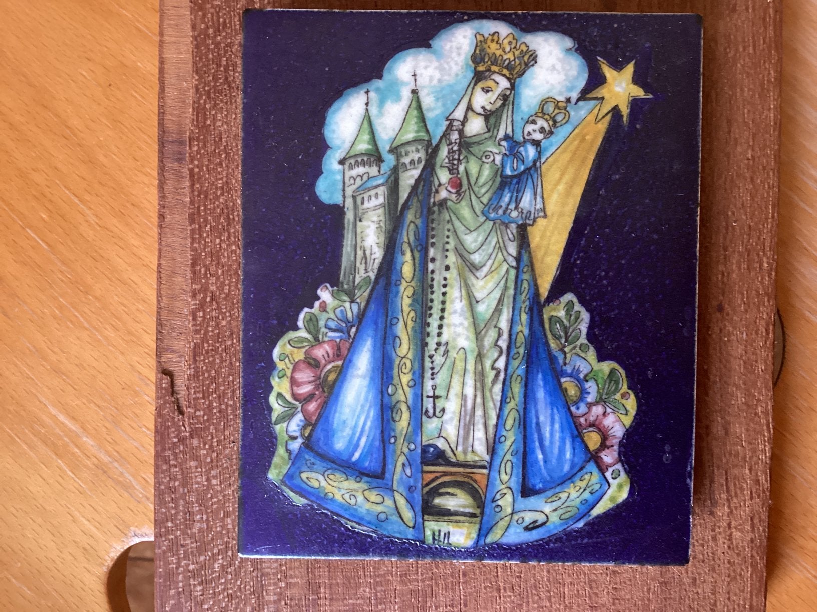 Maria met kind emaille / handwerk duitsland 12x10 cm, Ophalen of Verzenden
