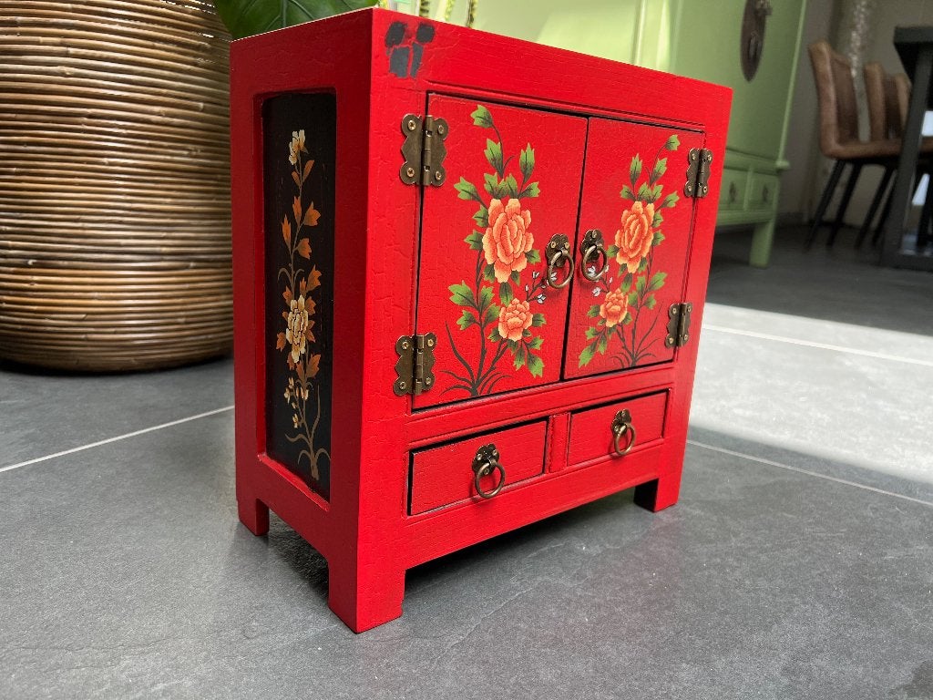 Chinees handgeschilderd kastje sieraden kast chinese, Verburgt Vintage, Gebruikt, Ophalen of Verzenden, https://verburgtvintage.nl/#contact