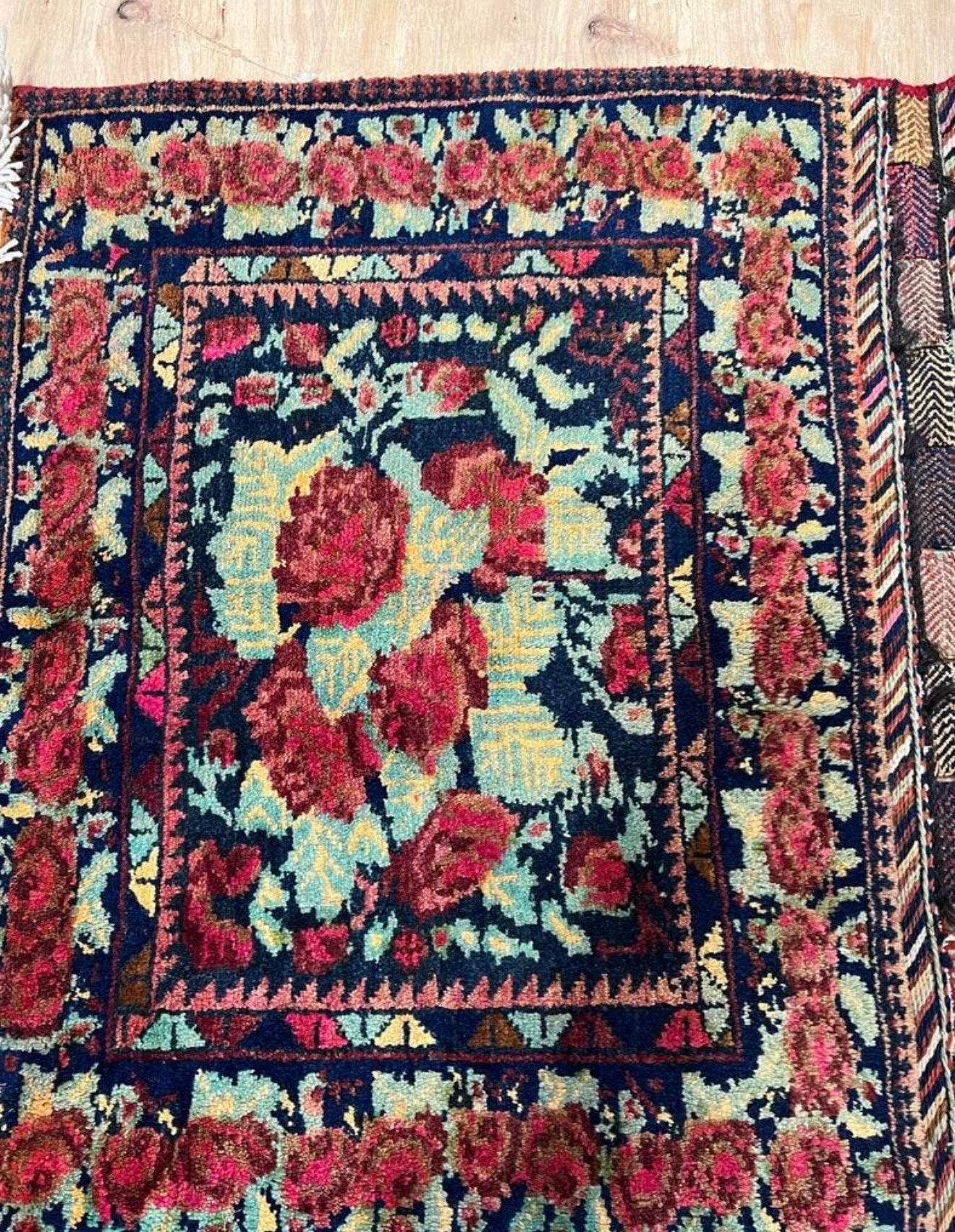 Handgemaakt antieke Oosters 1900 kleed kleedje 65x71 tapijt, Antiek en Kunst, Ophalen of Verzenden