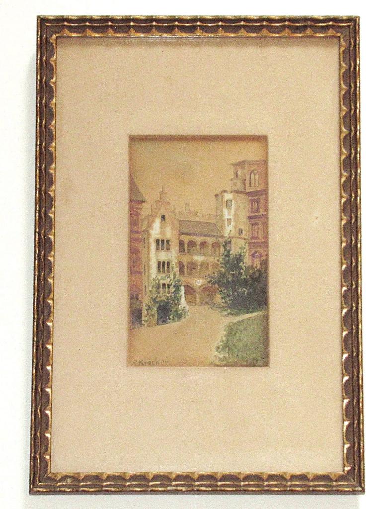 Antiek aquarel gesigneerd door A. Krecker., Ophalen of Verzenden