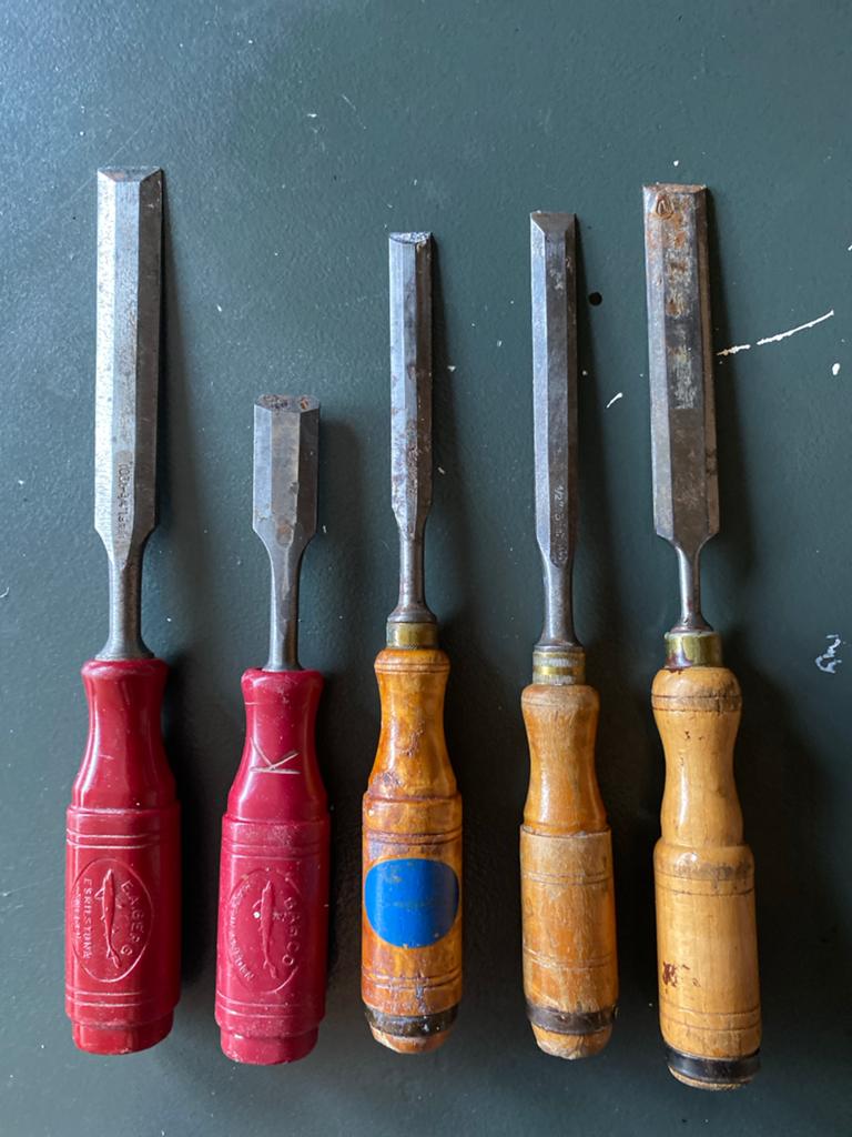 Set van 5 vintage beitels E A Berg Eskilstuna, Antiek en Kunst, Ophalen of Verzenden