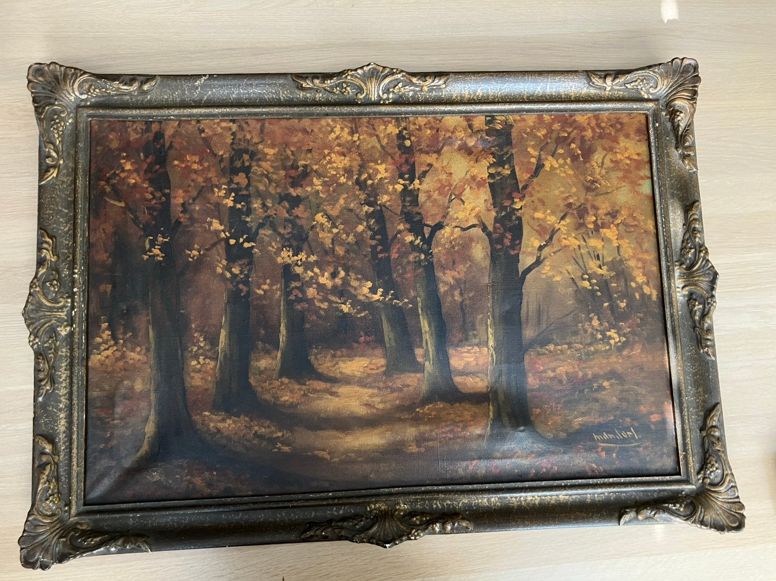 Antiek schilderij olieverf op doek bos landschap Manders, Ophalen of Verzenden