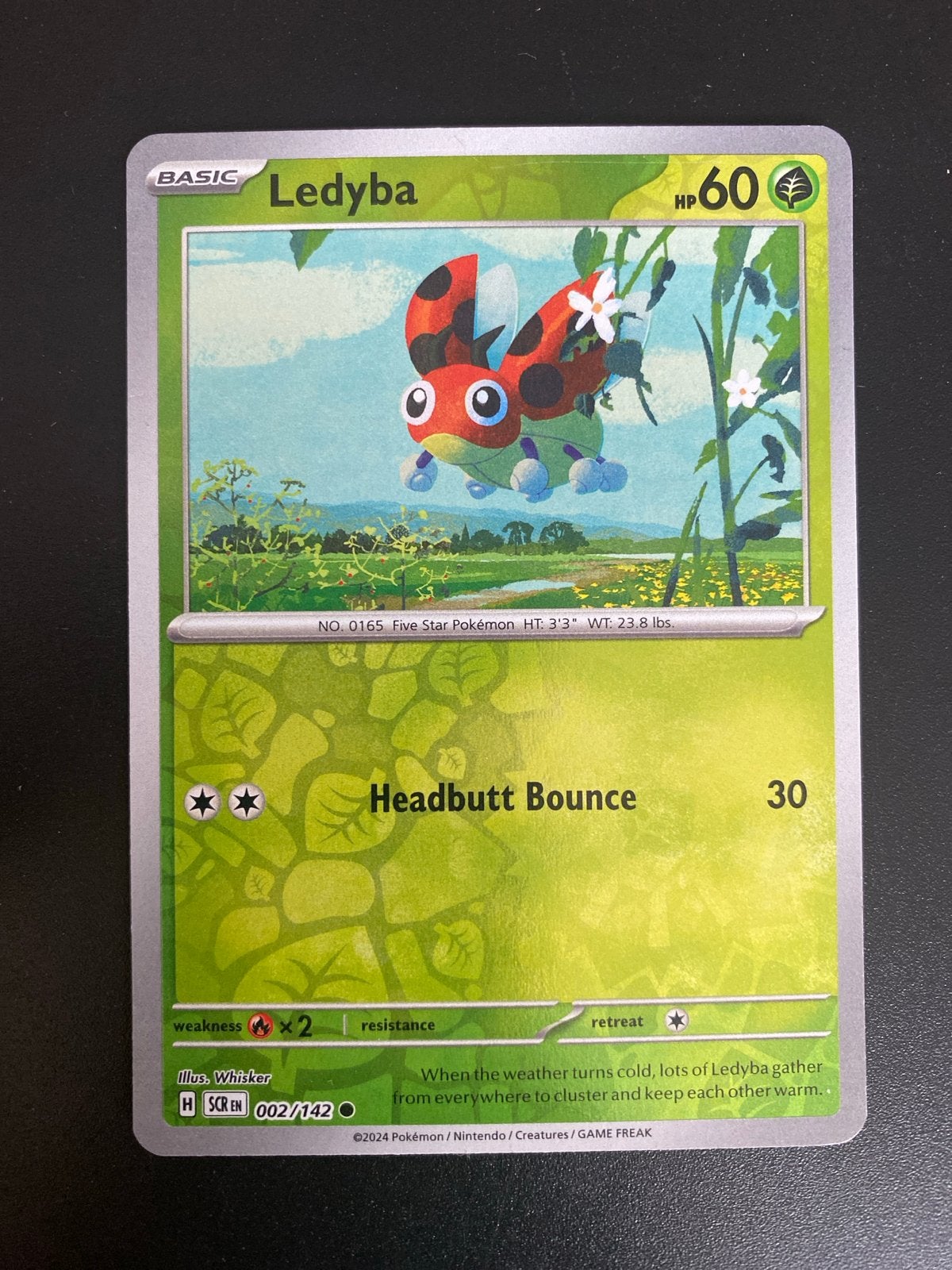 Ledyba 002/142 Reverse Holo Pokémon Stellar Crown, Ophalen of Verzenden, Zo goed als nieuw, Losse kaart, Foil