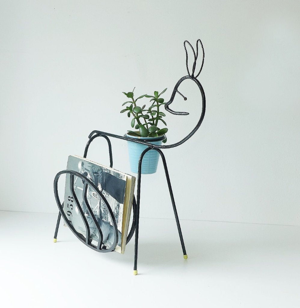 Zeldzame Vintage Bambi metalen krantenstandaard jaren 50 60, Ophalen, Gebruikt