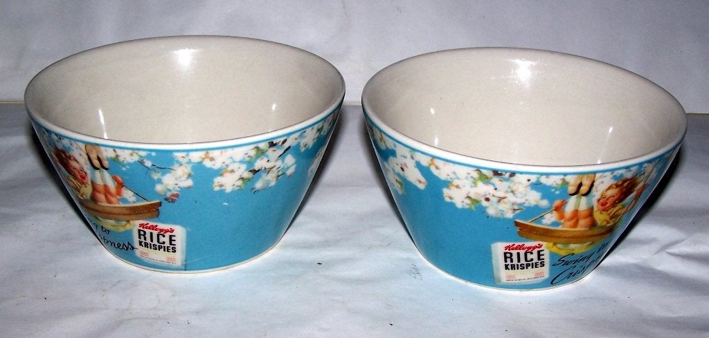Set van 2 Vintage Kellogg's Rice Krispies Kommen. Nwst., Overige merken, Keramiek, Vintage, Ophalen of Verzenden