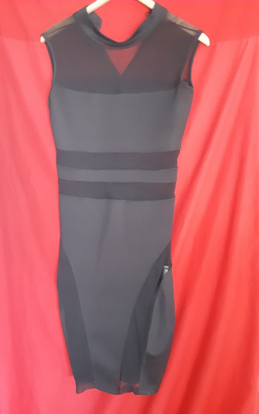 Zwarte sexy jurk met transparante banen maat L, Maat 38/40 (M), Zwart, Ophalen of Verzenden, Gedragen