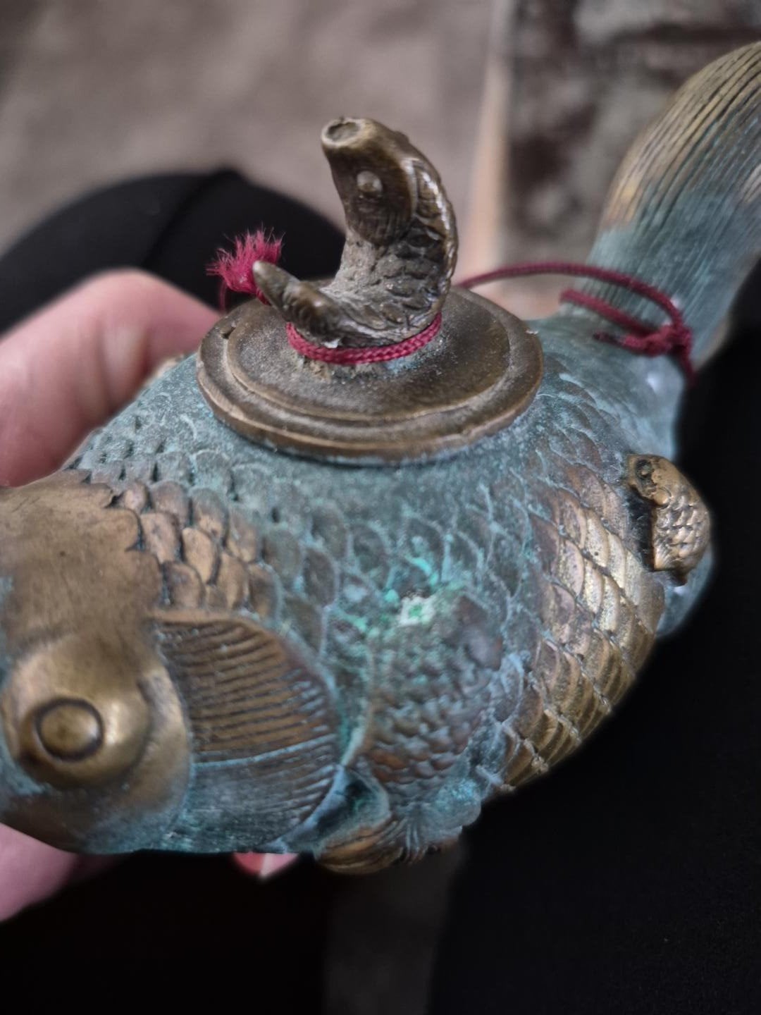 Prachtige Vintage Chinese Bronzen Wierookbrander • Vis /koi, Ophalen of Verzenden