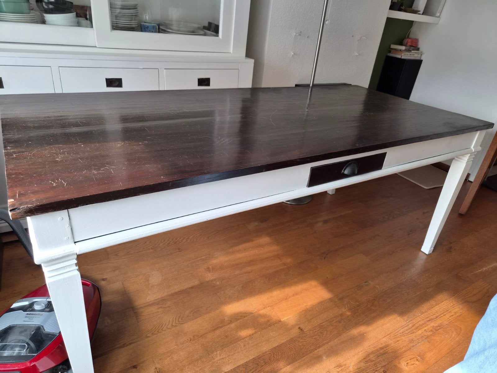 Gratis grote houten tafel met lade - 200x89x80 cm, Ophalen, Gebruikt, 50 tot 100 cm, Vijf personen of meer