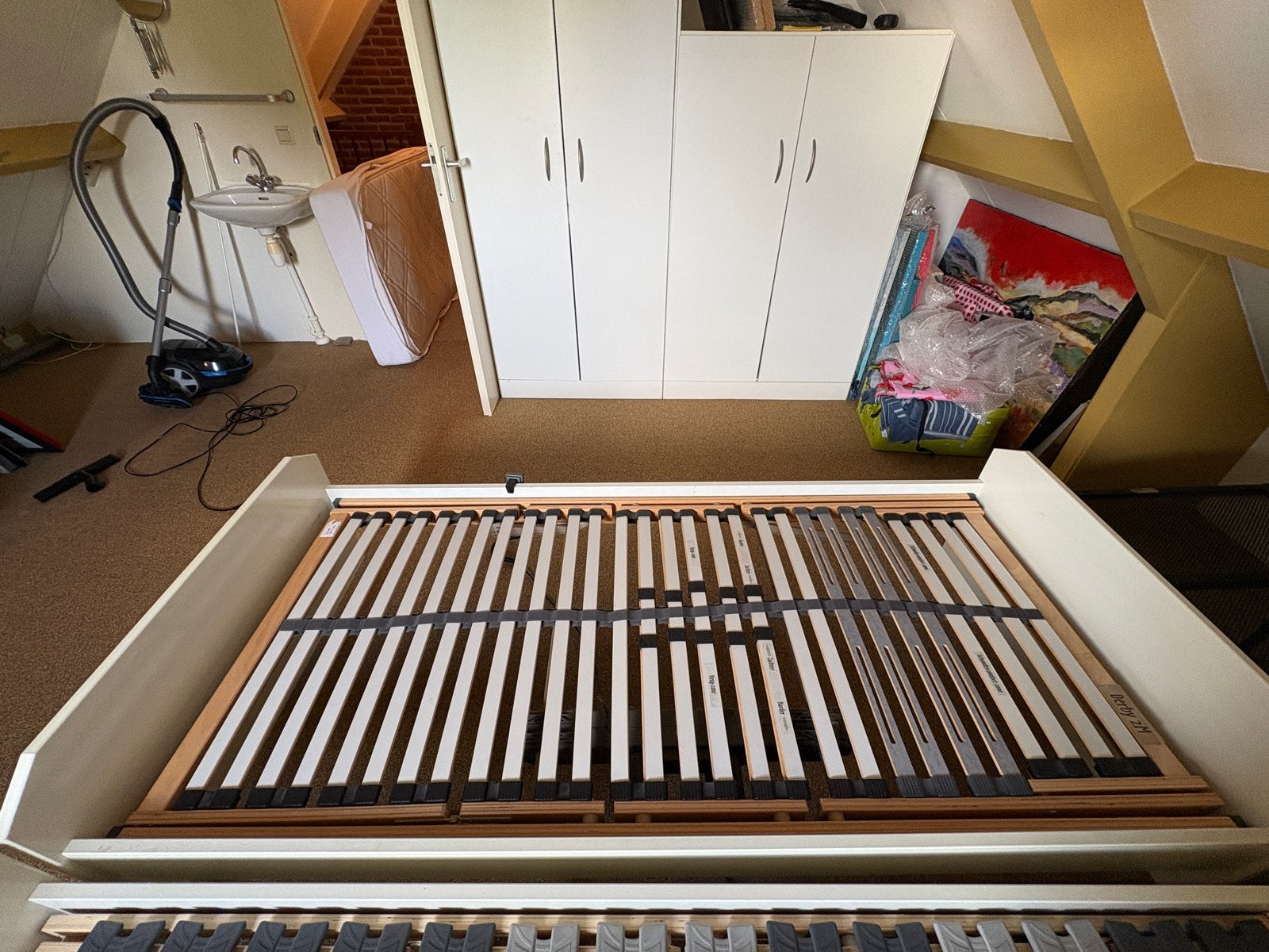 Elektrische lattenbodem 200x90 cm, verstelbaar, incl. ombouw, Ophalen, 90 cm, Eenpersoons, Wit