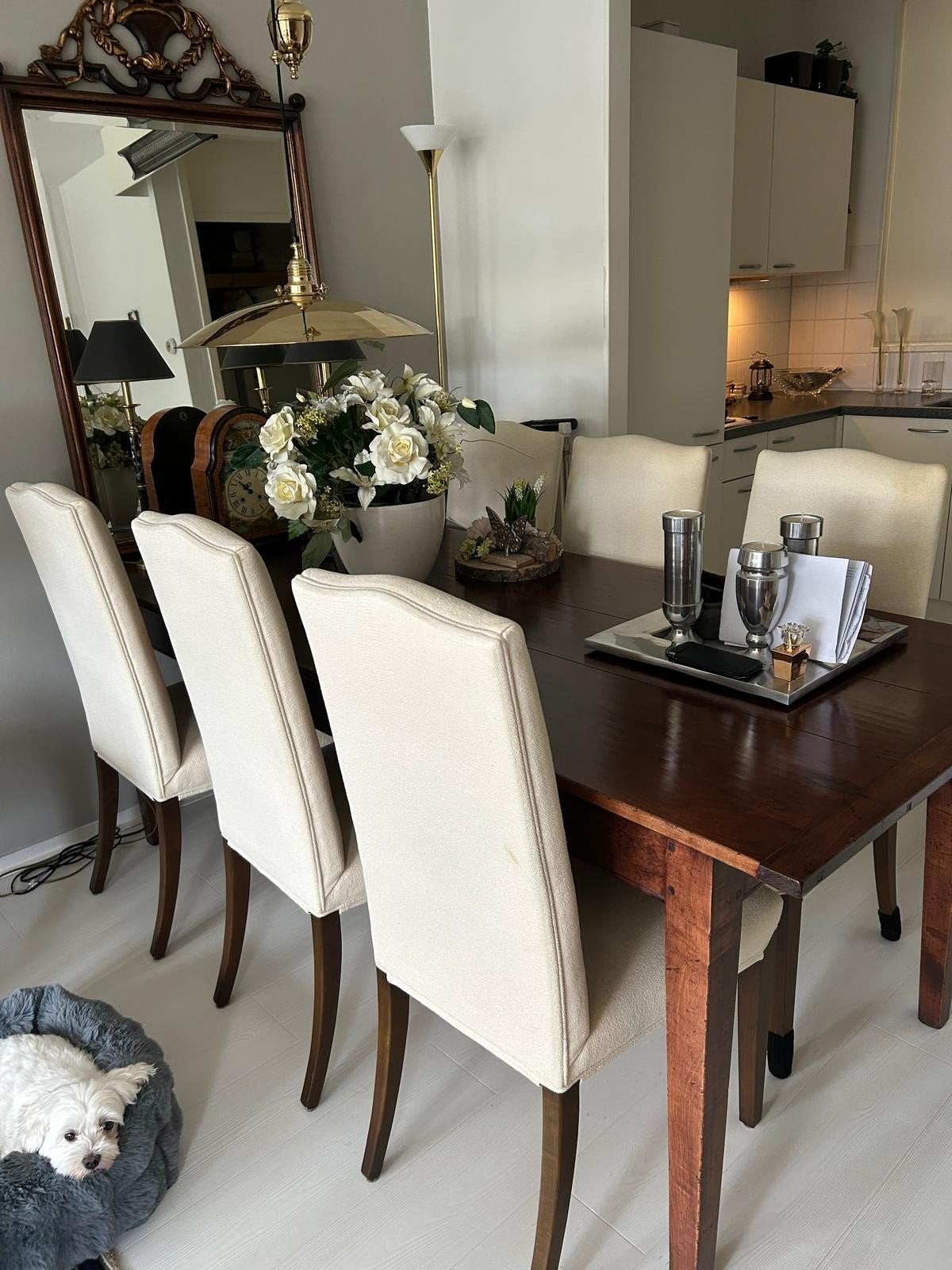 Topper! Fraaie eetkamertafel met 6 stoelen. Leersum Teab!!!, Gebruikt, Verzenden, Klassiek, 200 cm of meer