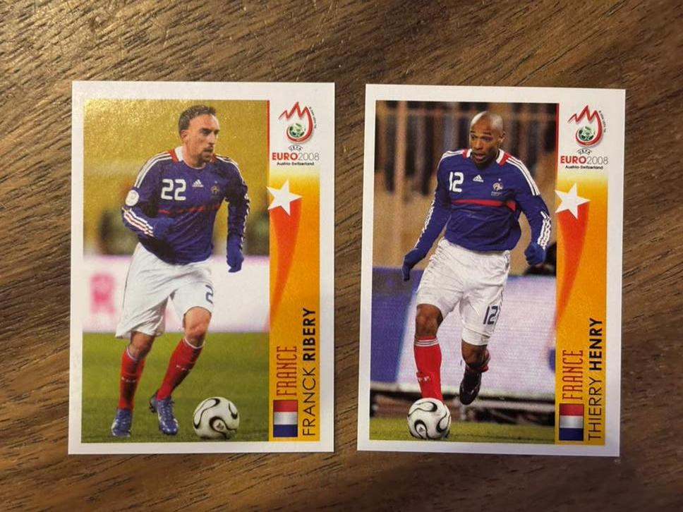 Panini Euro 2008 stickers: Franck Ribéry & Thierry Henry, Ophalen of Verzenden, Gebruikt, Buitenlandse clubs, Poster, Plaatje of Sticker