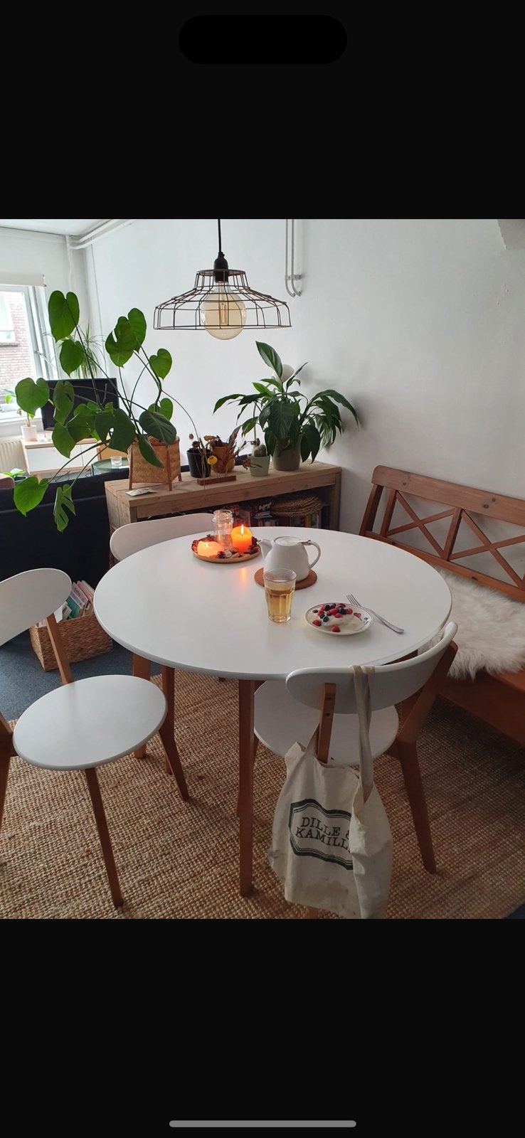 Ronde witte eettafel van Jysk, Ophalen, Gebruikt, 100 tot 150 cm, Rond