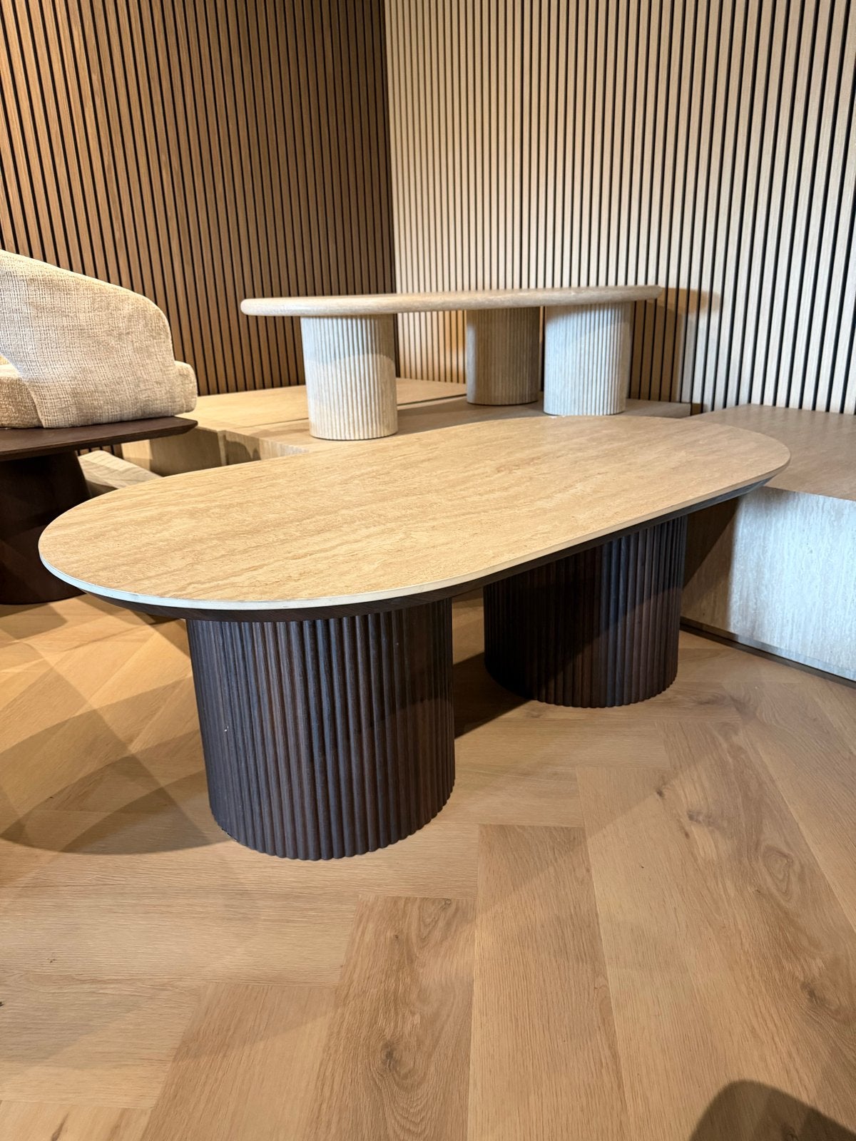 Salontafel travertin bruin 130cm showmodel, Ophalen