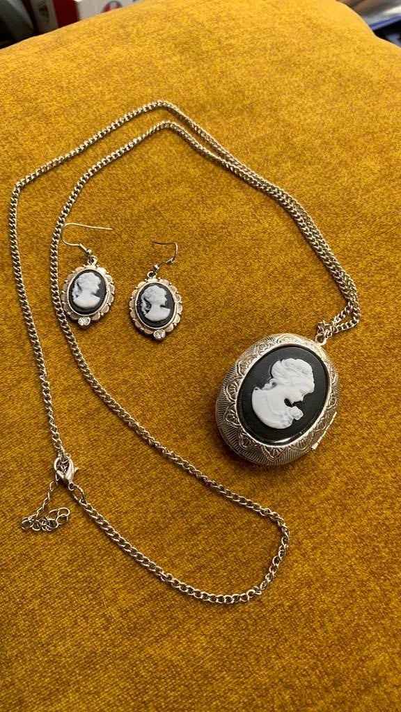 2 oorbellen met bijpassende hanger aan ketting., Ophalen of Verzenden, Zo goed als nieuw, Zilver, Overige materialen