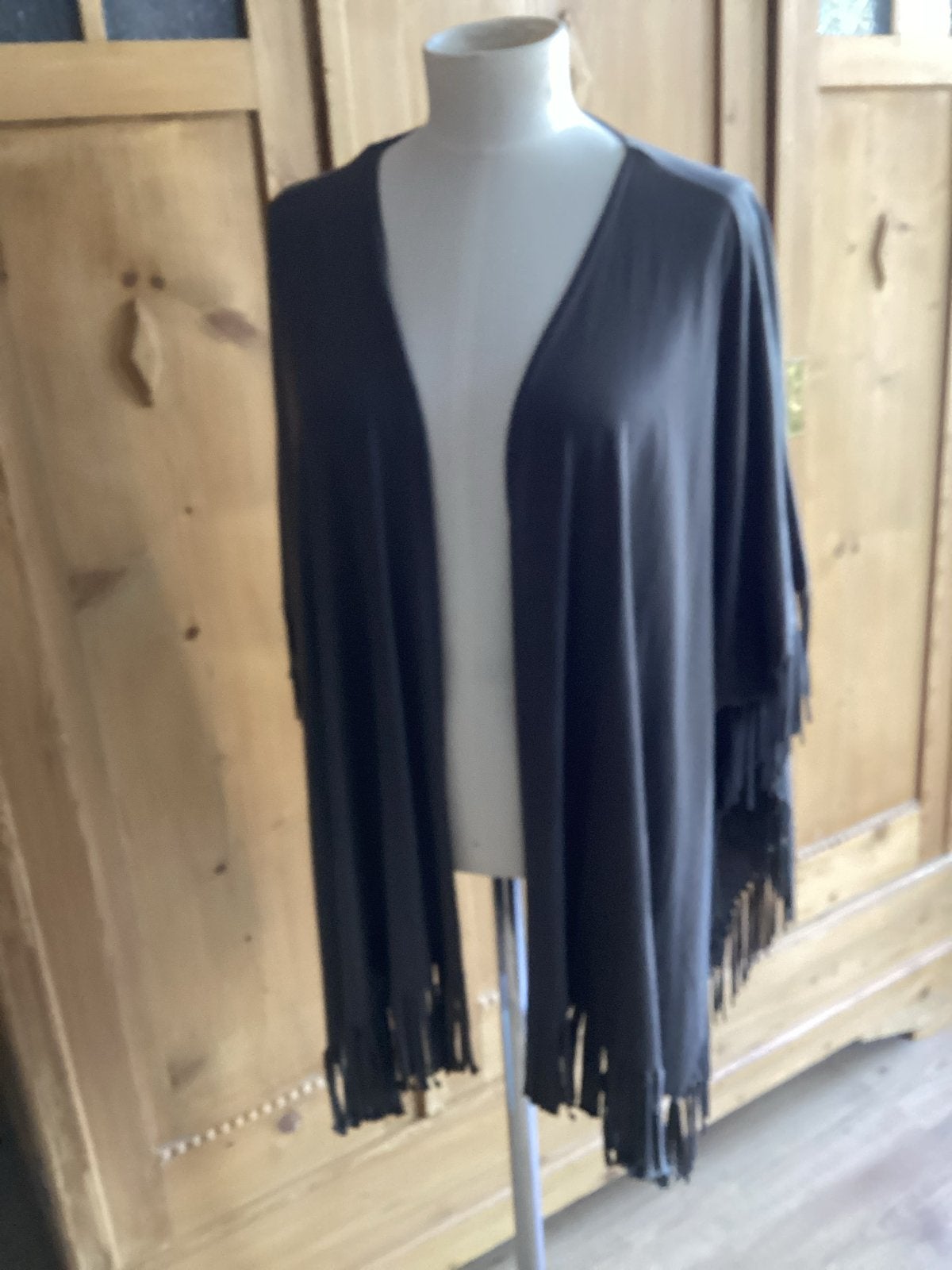 Taupe Frank Walder poncho met franjes 44, Ophalen of Verzenden, Zo goed als nieuw