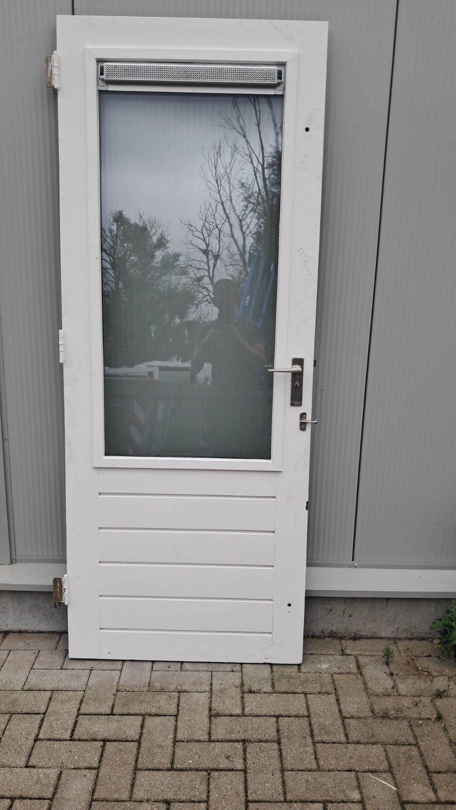 Hardhouten achterdeur 830x2110 met dubbelglas en rooster, Gebruikt, 80 tot 100 cm, Ophalen of Verzenden, Buitendeur