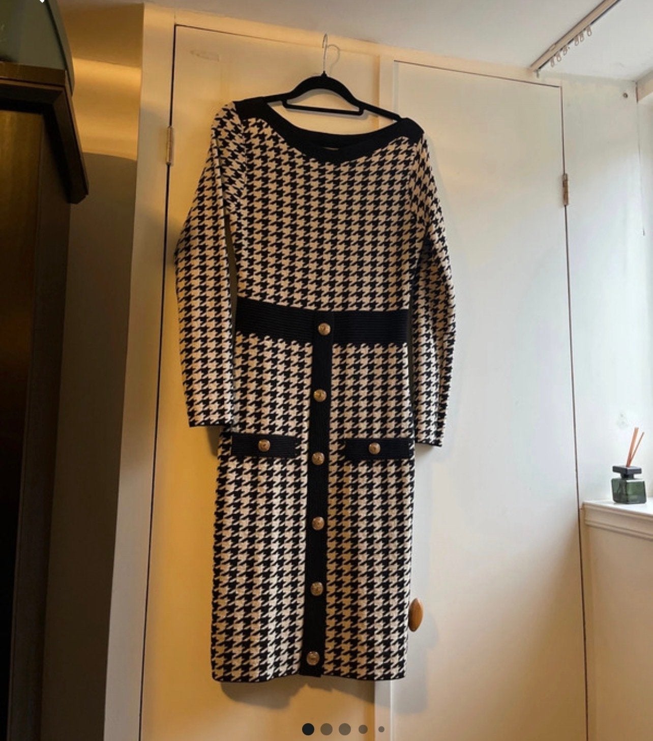 Maximajurk Pied de Poule Stretch Jurk Maat M, Kleding | Dames, Maat 38/40 (M), Meerkleurig, Ophalen of Verzenden, Knielengte