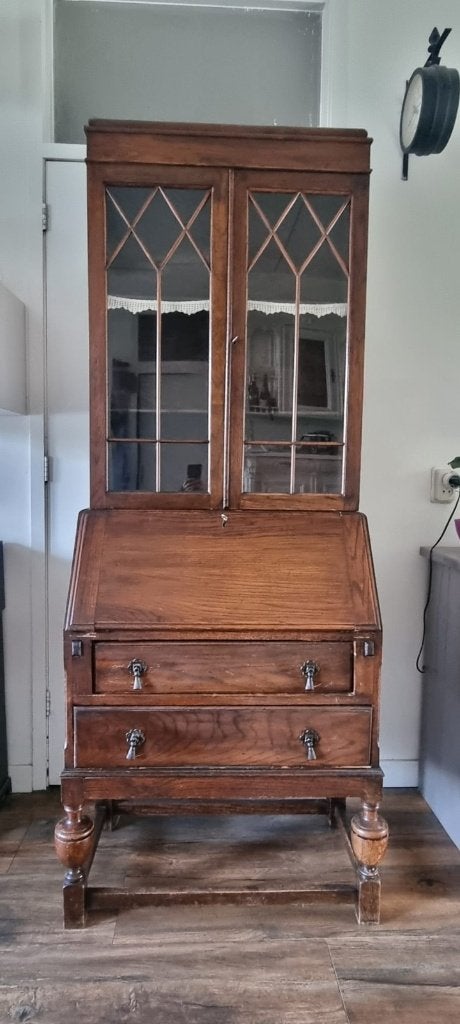 Antieke vitrinekast met secretaire, Antiek en Kunst, Ophalen