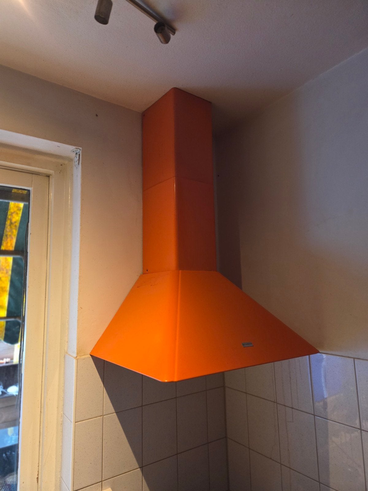 Faber Aura Or A60 Afzuigkap - Oranje Wandschouwkap, Ophalen, Gebruikt, Vrijstaand, Minder dan 200 m³ per uur