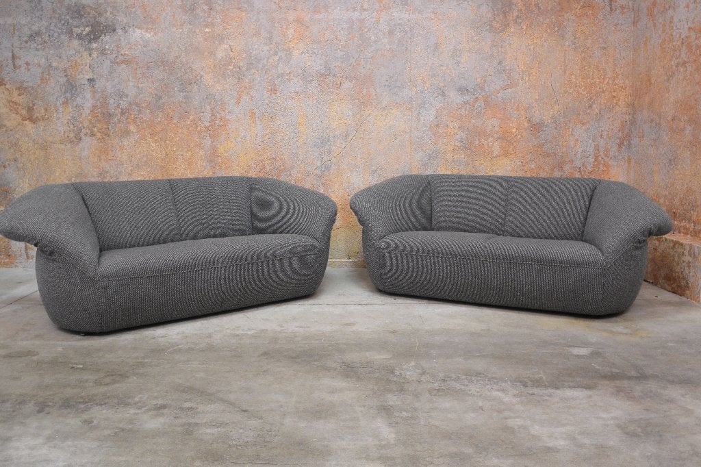 Als NIEUW! grijze stoffen Leolux Gynko design bank 2stuks, Leolux, Leolux, 150 tot 200 cm, Tweepersoons