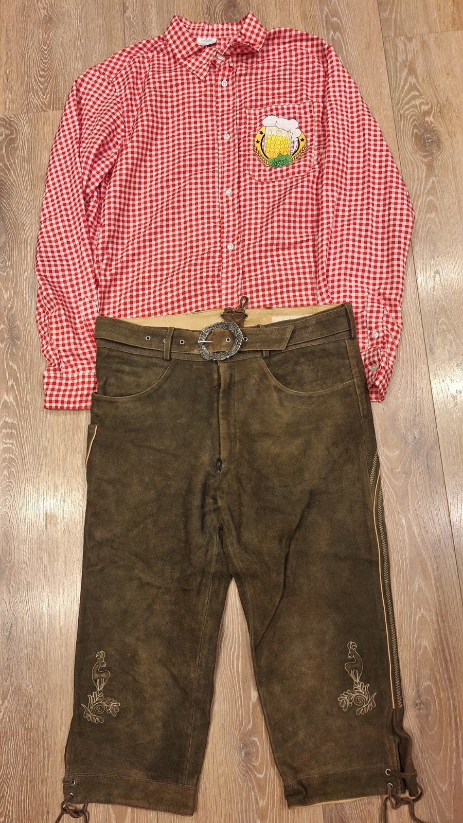 Lederhose 50 Tiroler overhemd oktoberfeest, Ophalen of Verzenden, Gedragen, Maat 48/50 (M), Overige thema's