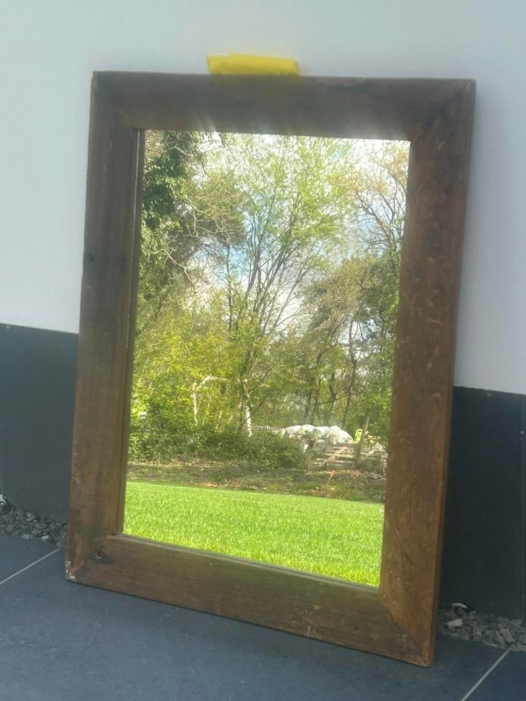 Spiegel met oud houten lijst, Ophalen, Rechthoekig, 50 tot 100 cm, 100 tot 150 cm