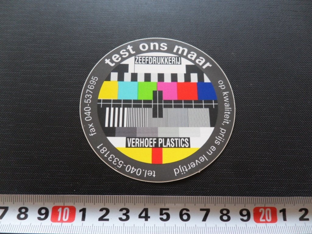 sticker Veldhoven Zeefdrukkerij VERHOEF Plastics 040-537695*, Ophalen of Verzenden, Zo goed als nieuw
