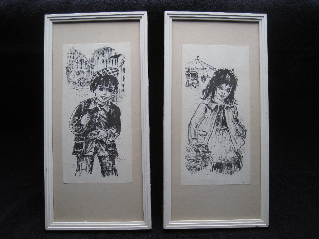 Twee vintage (retro) prenten in lijst van Cocky, Ophalen of Verzenden