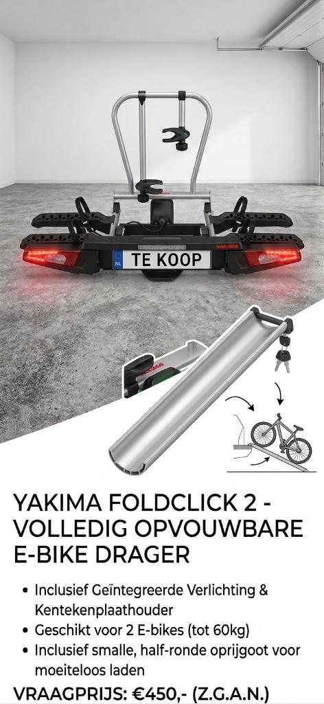 Yakima FoldClick 2 + Oprijgoot | ZGAN, Ophalen, Zo goed als nieuw, Trekhaakdrager, Elektrische fiets