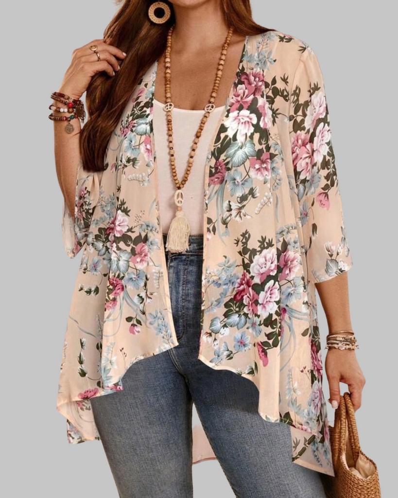 Bloemen Kimono Vest (46-54), Kleding | Dames, Grote Maten, Nieuw, Trui of Vest, Overige kleuren, Verzenden