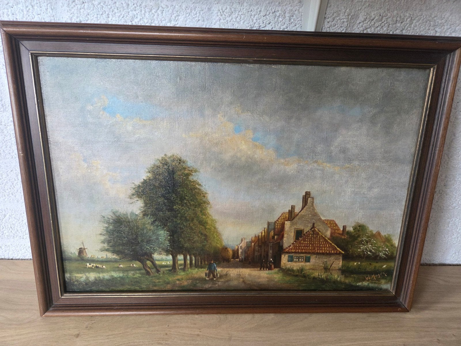 Olieverfschilderij W. Hagen - Hollands Landschap, Ophalen