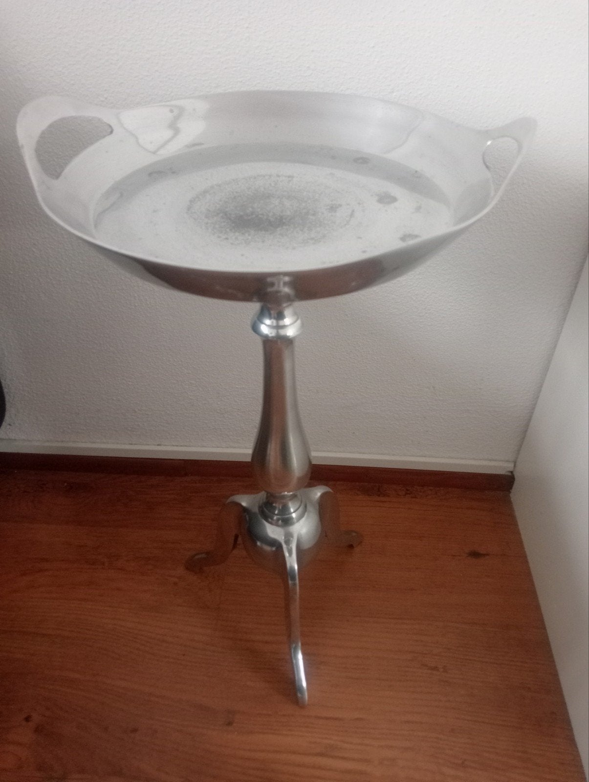 Aluminium rond bijzettafeltje 56 cm hoog, Minder dan 55 cm, Gebruikt, Metaal of Aluminium, Rond