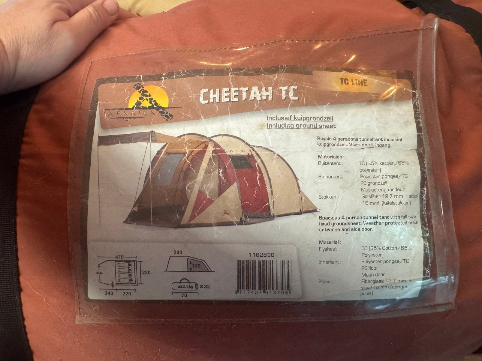 Tunneltent technisch katoen, 4 persoons, Caravans en Kamperen, Tenten, Ophalen, Gebruikt, Tot en met 4