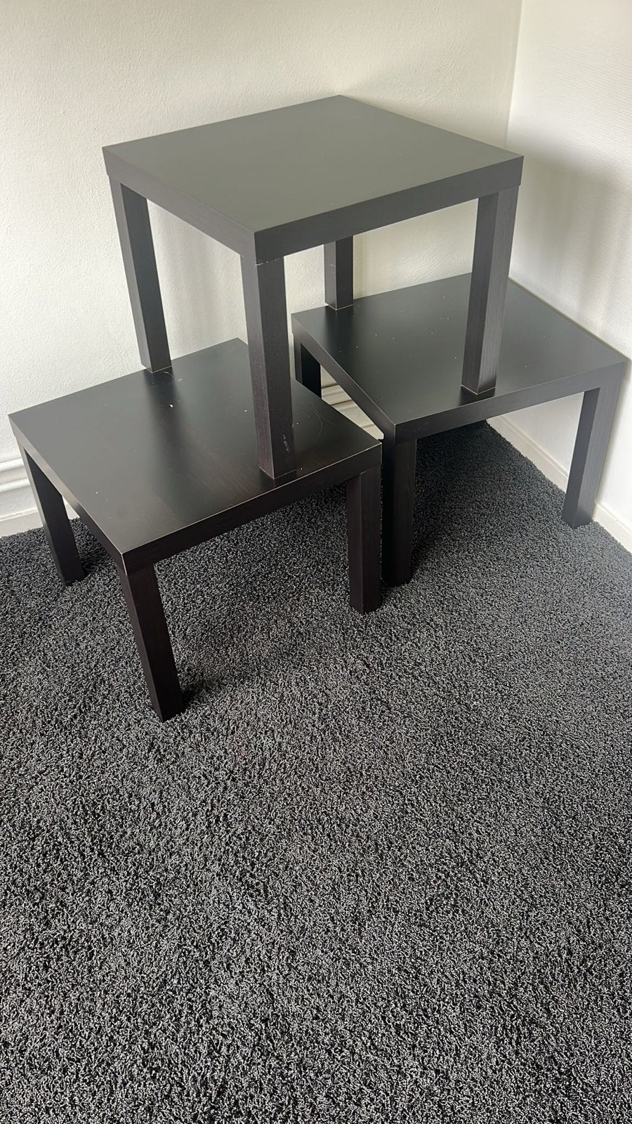 3 zwarte bijzettafels 50x50 cm, Huis en Inrichting, Tafels | Bijzettafels, Ophalen, Gebruikt, Vierkant, Minder dan 55 cm